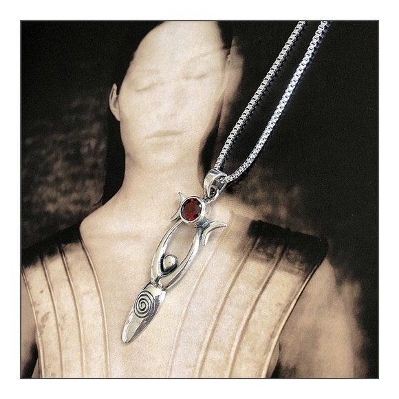 Boutique Jewelry - Sterling Silver Triple Goddess & Garnet Necklace